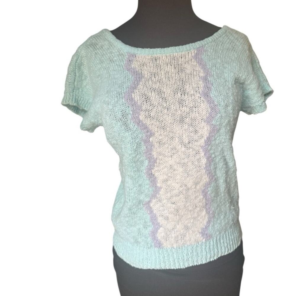 Vtg 80s Pastel Knit Pullover Short Sleeved Sweater Women S Retro Preppy Feminine